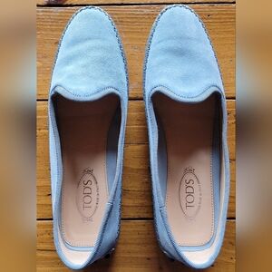 Tod's Grosgrain-Trimmed Suede Slippers; Baby Blue; New w/Box & Orig. Packaging